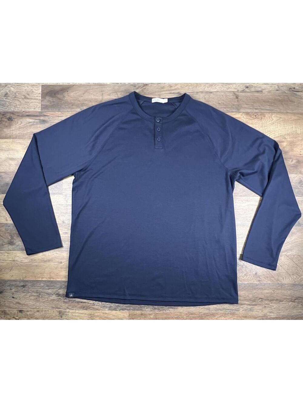 Barefoot Dreams Malibu Collection Long Sleeve Henley Shirt Mens XL Blue Pima